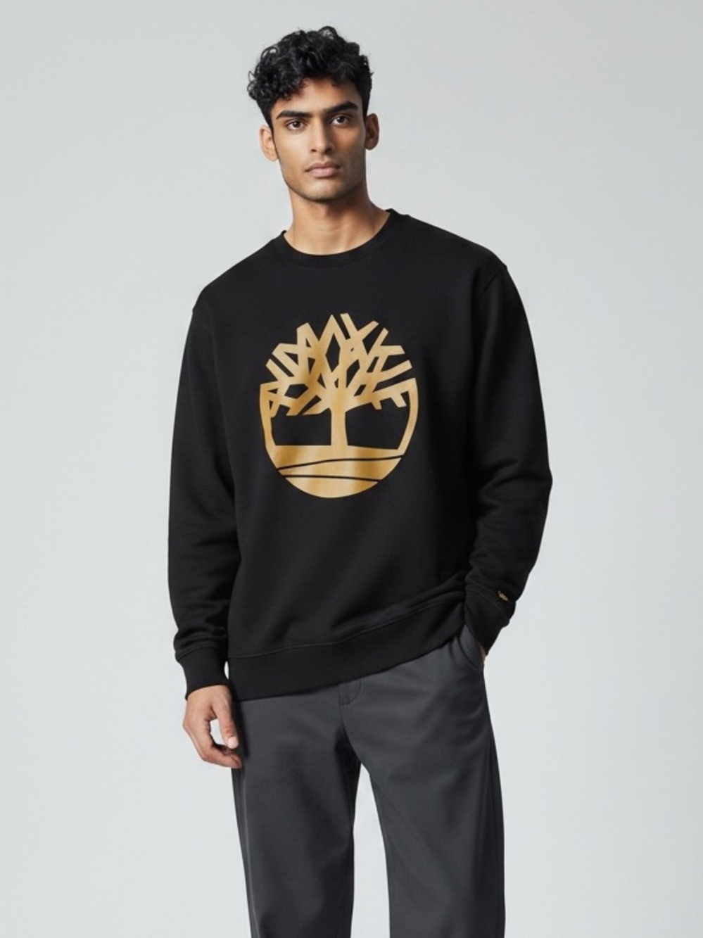 Timberland Black Crewneck with Gold Tree Logo